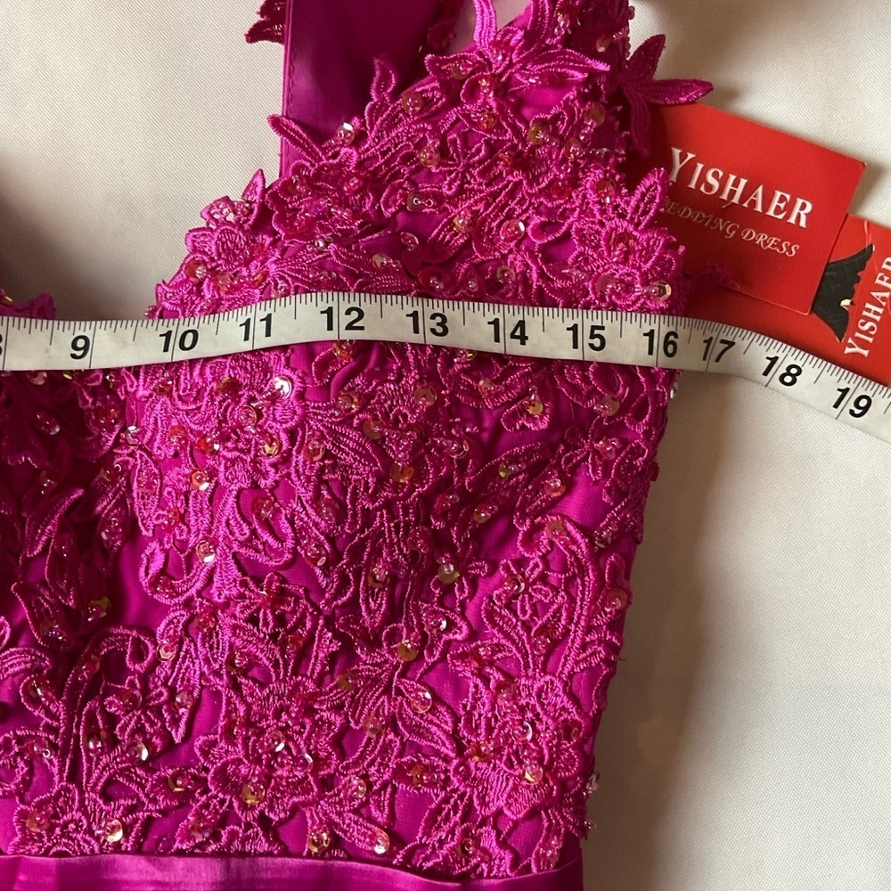YISHAER Burgundy Floral Lace Appliqué Prom Evening Gown Dress Size 4 - Picture 6 of 9
